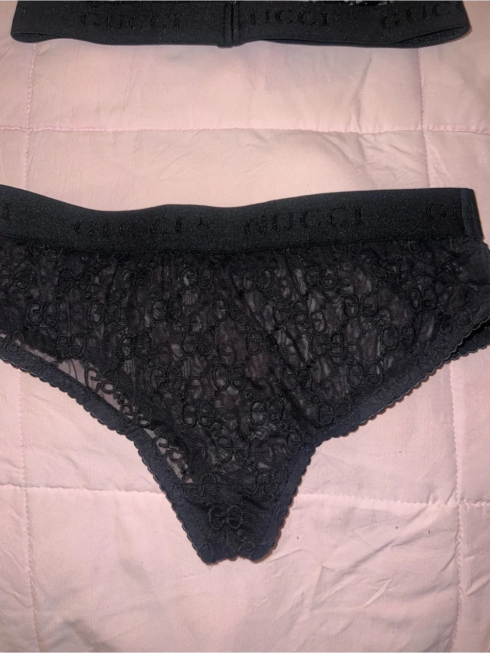 Gucci Black GG Lace Bralette and Brief Lingerie Set Authentic